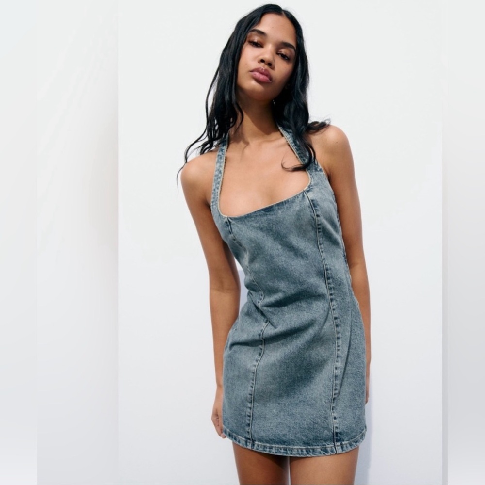 Zara Denim Halter Mini Dress
